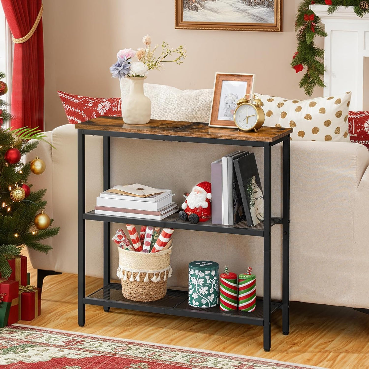 HOOBRO 29.5" Narrow Console Table, 3-Tier Entryway Table, Thin Sofa Table with Shelves, Side Table, Display Table, for Hallway, Entrance, Living