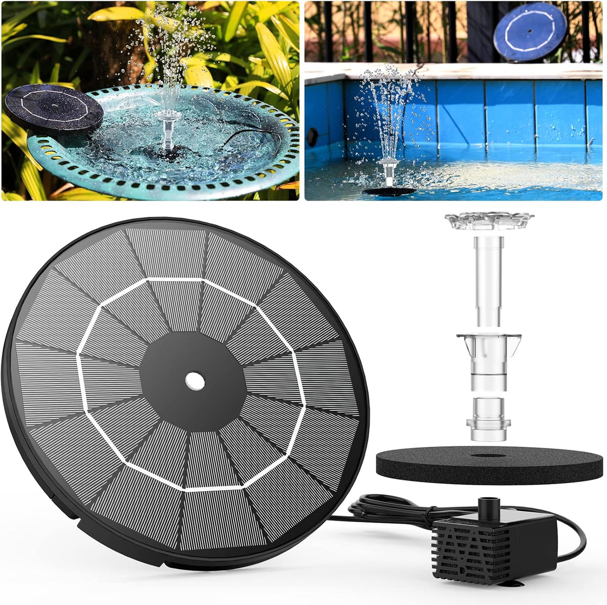 AISITIN 3.5W Solar Fountain Pump for Water Feature Outdoor DIY Solar Bird Bath Fountain with Multiple Nozzles, Solar Powered Water Fountain