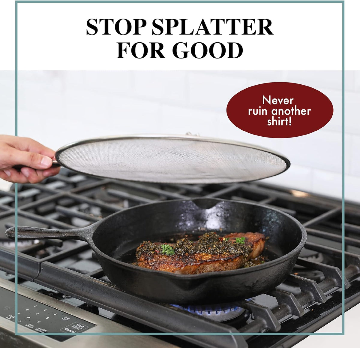 BergKoch Splatter Screen for Frying Pan - 13 Inch Stainless Steel Grease Splatter Guard - Cover Oil Splash when Sizzling Bacon, Cooking Fried Chicken