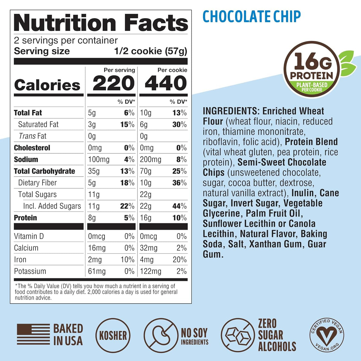 Lenny & Larry's Complete Protein Cookie, [Chocolate Chip], Chewy Soft Baked, 16g Plant Protein, Vegan, Non-GMO, High Fiber, 4 Ounce Cookie