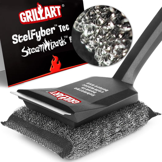 GRILLART Grill Brush Bristle Free, SteamWizards [Ultra Safe & Efficient] Grill Cleaner Brush with 1 Replacement Head, for Cast Iron and Stainless