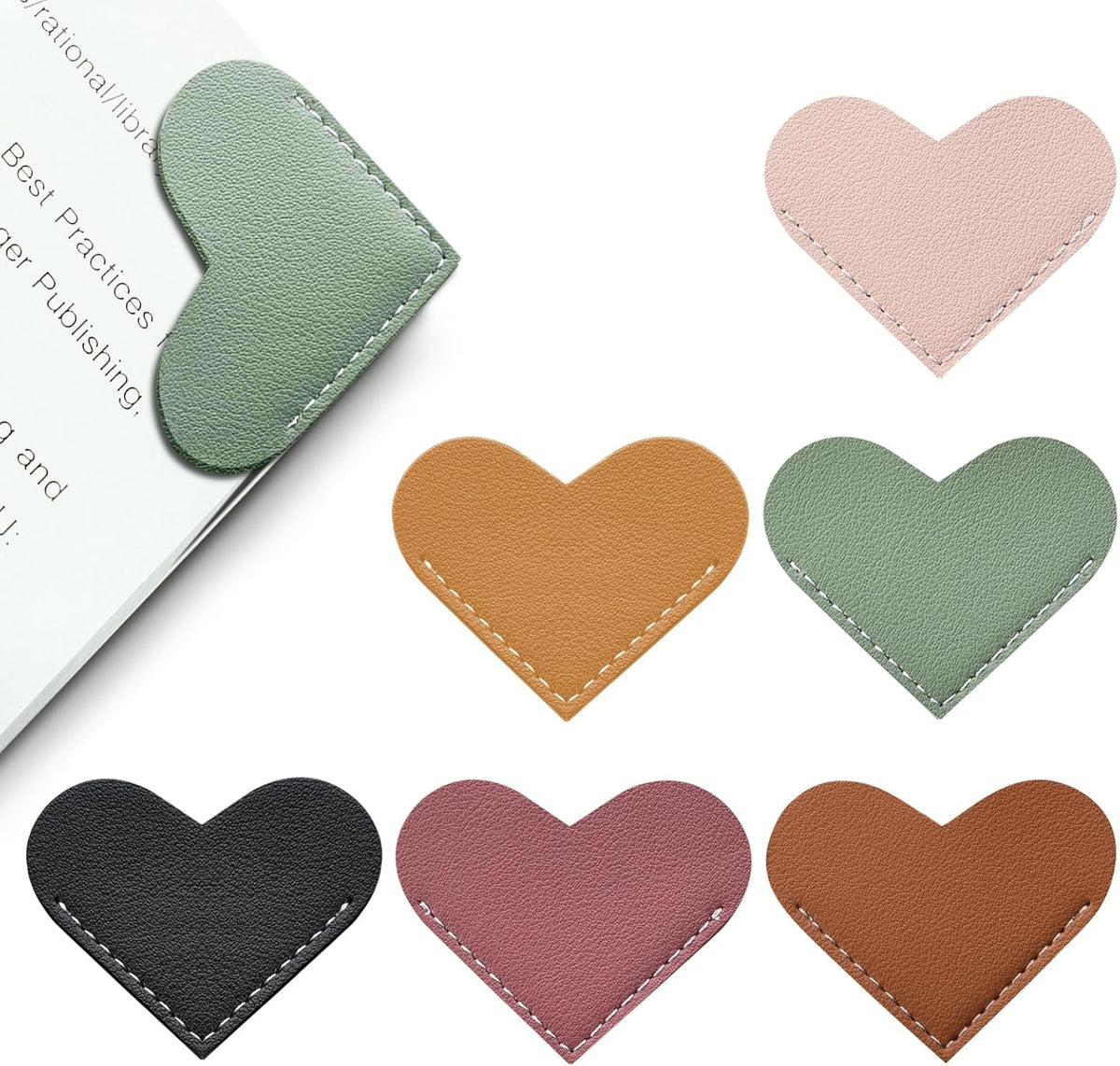 Leather Heart Bookmarks - Winjeto 6 Pieces Cute Corner Page Book Marks for Teachers Students Book Reading Lovers, for School Office Home Supplies