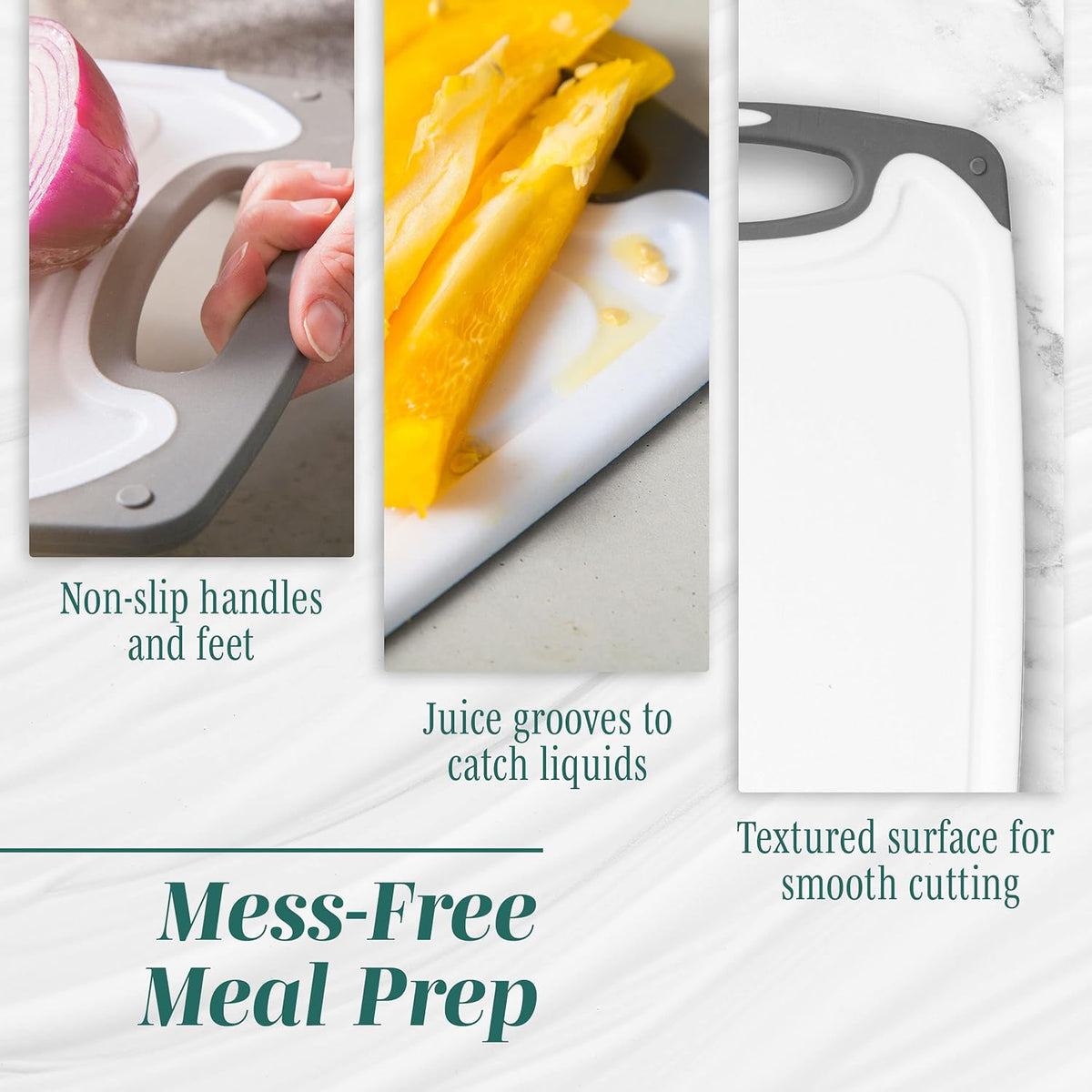 Cutting Boards for Kitchen - BPA-Free Chopping Board - Different Sizes & Non Slip Handles - Reversible, Large Cutting Board Set - Unique Gifts for