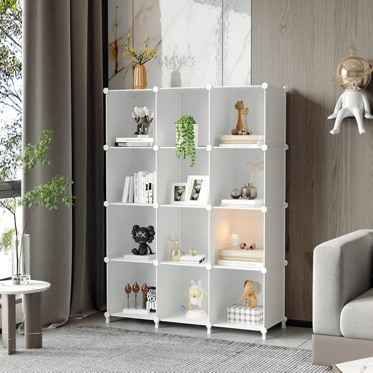 AWTATOS Cube Storage Organizer Storage 12 Cube Bookshelf DIY Plastic Closet Clothes Storage Shelves with Wooden Mallet, Stackable Storage Solution