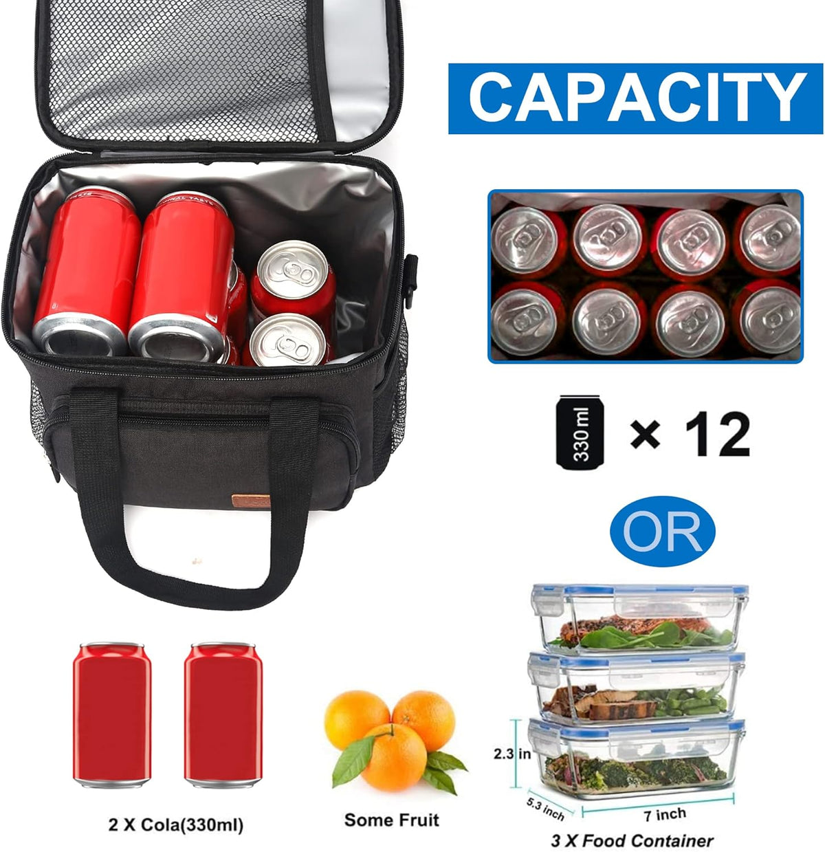 Femuar Reusable Lunch Box for Men/Women - Insulated Lunch Bag Leakproof Lunchbox for Work Office Picnic Beach - Freezable Lunch Cooler Bag