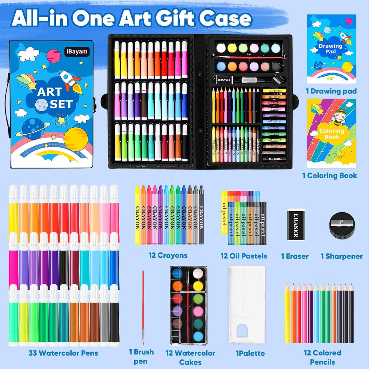 iBayam Art Supplies, 149-Pack Drawing Kit Painting Art Set Art Kits Gifts Box, Arts and Crafts for Kids Girls Boys, with Coloring Book, Crayons