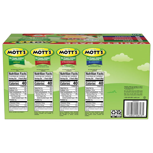 Mott's No Sugar Added Applesauce Variety Pack, 4 Flavors – Apple, Strawberry, Cinnamon & Blueberry, Made from Real Fruit, No Artificial Flavors, 3.2