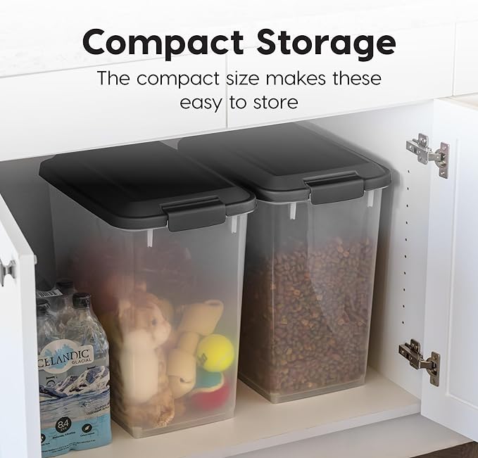 IRIS USA Dog Food Storage Container, 2 Pack, Up to 30 lbs Each, Airtight Seal for Freshness, Wheels for Rolling, Easy One Hand Opening, Made in USA