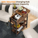 End Table with Charging Station, Flip Top Side Table with USB Ports and Outlets, 3-Tier Small Side Table with Storage for Small Space, End Tables for