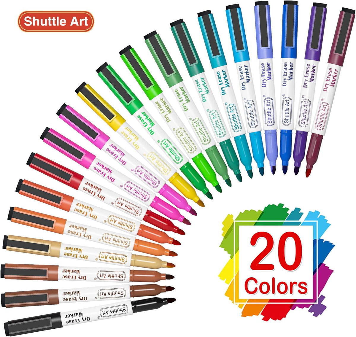 Shuttle Art Magnetic Whiteboard Markers, 20 Pieces Fine Tip and Eraser, Dry Erase Whiteboard Markers, for Writing on Whiteboards, Weekly Planner