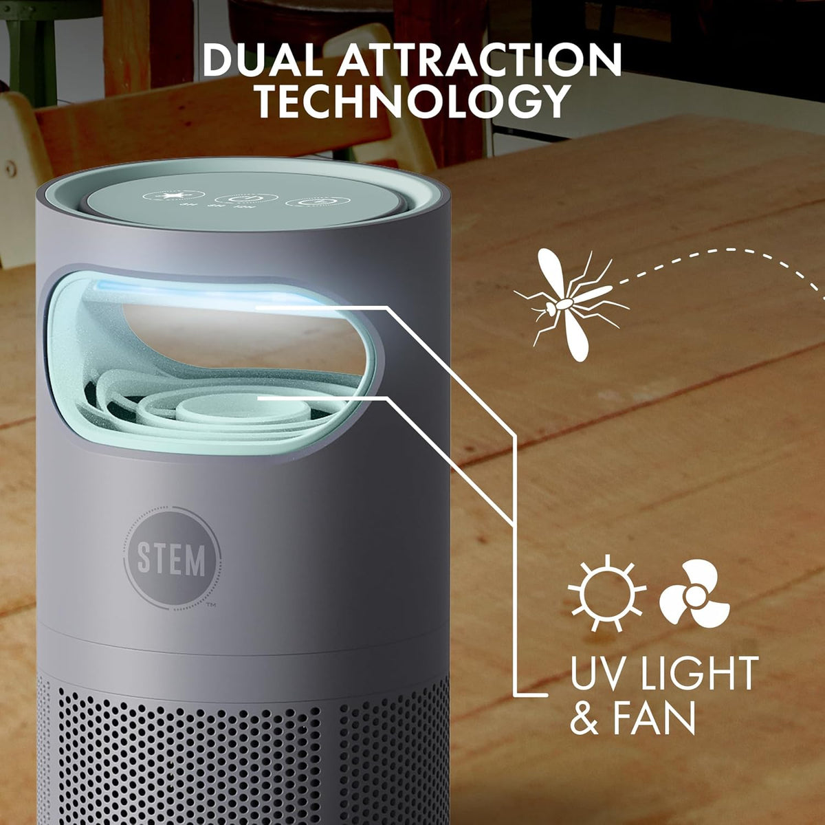 STEM Flying Insect Fan Trap for Indoor Bug Control, Attracts Mosquitoes, Fruit Flies, and House Flies, Plug-in Fan with UV Light, Starter Kit