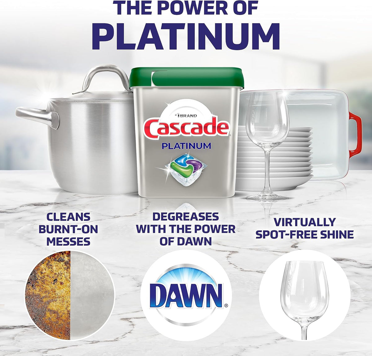 Cascade Platinum Power Boost Dishwasher Pods, Dishwasher Detergent, Dishwasher Soap, Dish Tabs, Dishwashing Tablets, Dish Detergent, Lemon