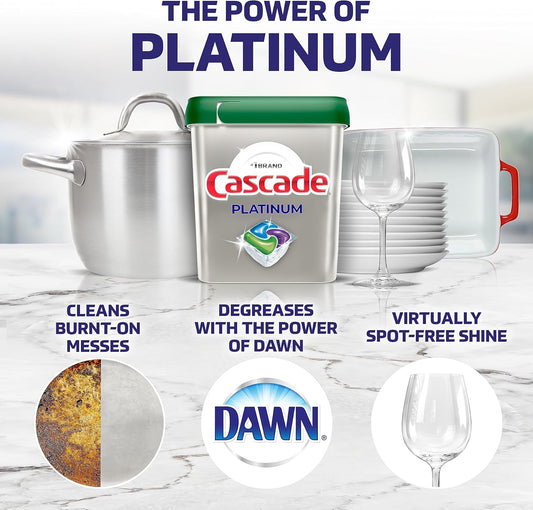 Cascade Platinum Power Boost Dishwasher Pods, Dishwasher Detergent, Dishwasher Soap, Dish Tabs, Dishwashing Tablets, Dish Detergent, Lemon