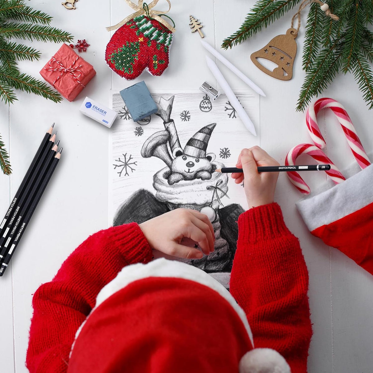 PANDAFLY Drawing Sketching Pencil Set, 22 Piece Pro Art Pencil Kit - Graphite Pencils (12B-2H), Black and White Charcoal Pencils, Charcoal Sticks