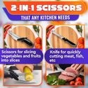2 in 1 Kitchen Scissors for Food – Stainless Steel Blade & Plastic Cutting Board Scissors with Safety Lock | 9.6" Tomato Knife, Fruit & Vegetable