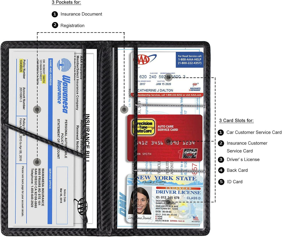TOURSUIT Car Registration and Insurance Card Holder, Vehicle License Document Glove Box Compartment Organizer, Interior Car Accessories for Women Men