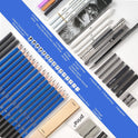 Prina 50 Pack Drawing Set Sketch Kit, Sketching Supplies with 3-Color Sketchbook, Graphite, and Charcoal Pencils, Pro Art Drawing Kit for Artists