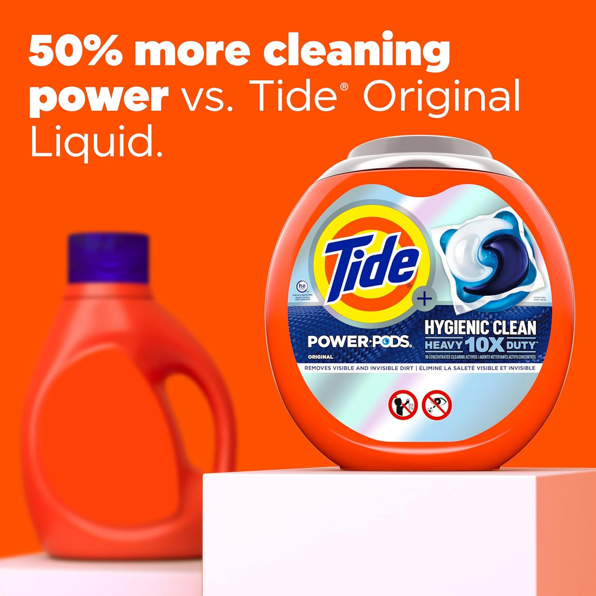 Tide Hygienic Clean Heavy 10x Duty Power PODS Laundry Detergent Pacs Original 63 count For Visible and Invisible Dirt (Pack of 1)