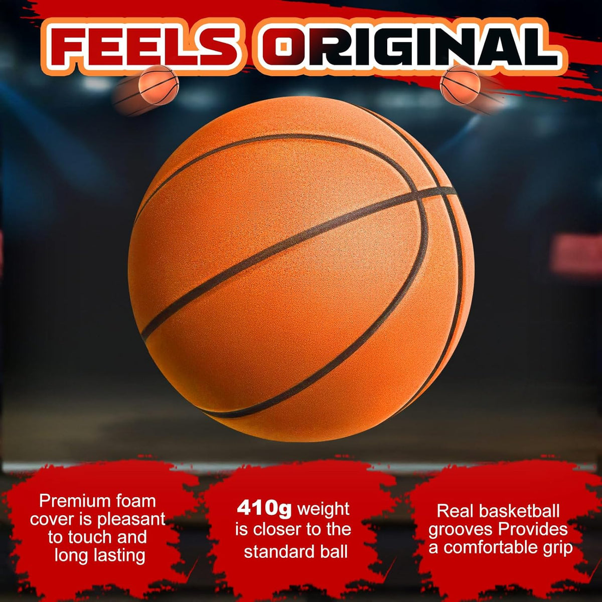 Silent Basketball Size 7 (29.5") – Grooved Airless Indoor Basketball for Quiet Dribbling and Indoor Training, Pro PU Foam Ball – Real Feel Higher