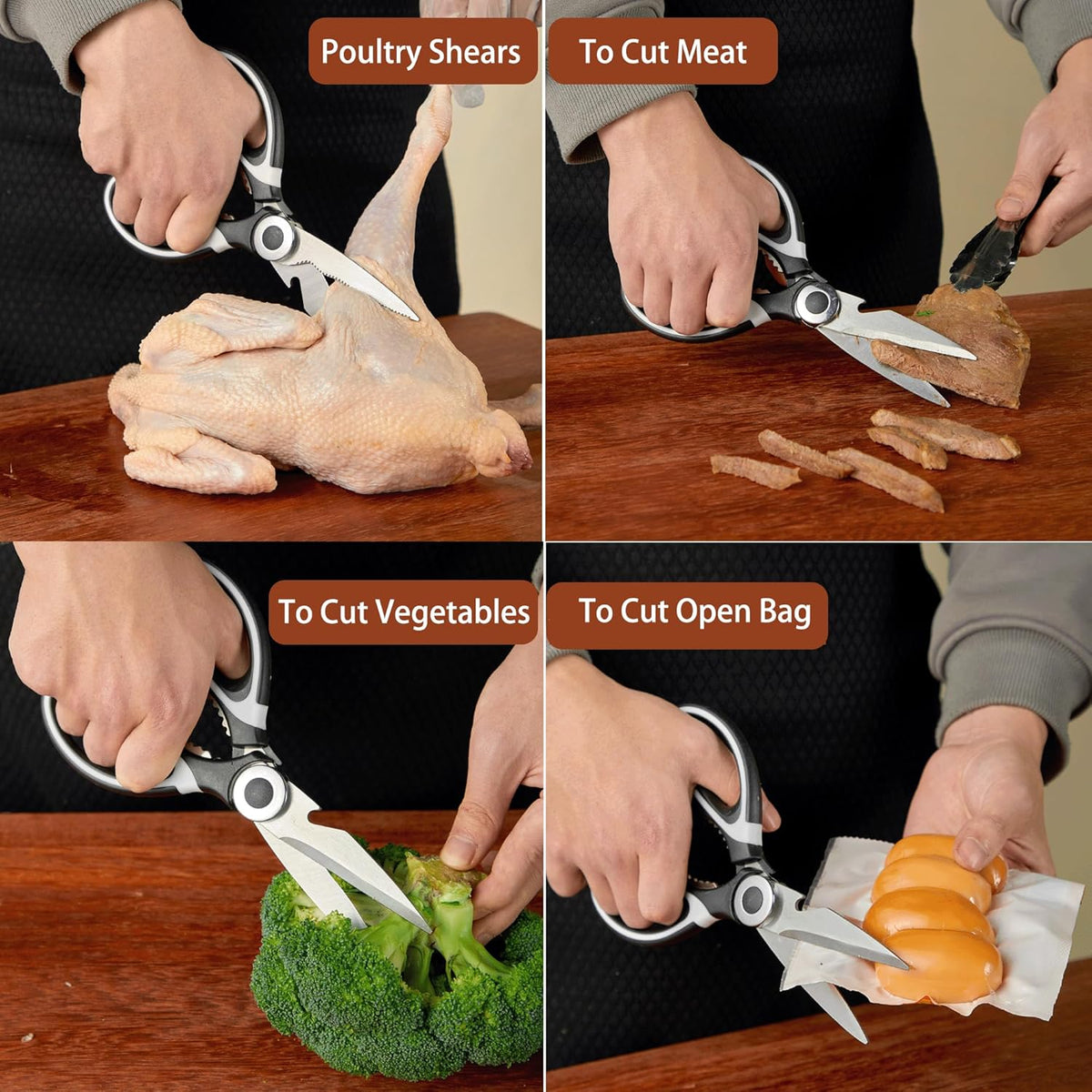 Food Grade Kitchen Scissors All Purpose 3 Pack - Heavy Duty Stainless Steel Cooking Shears for Cutting Meat, Food, Fish, Poultry Sharp Sissors for