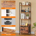 Furologee 5 Tier Bookshelf with Drawer, Tall Narrow Bookcase with Shelves, Wood and Metal Bookshelves Storage Organizer, Industrial Display Standing