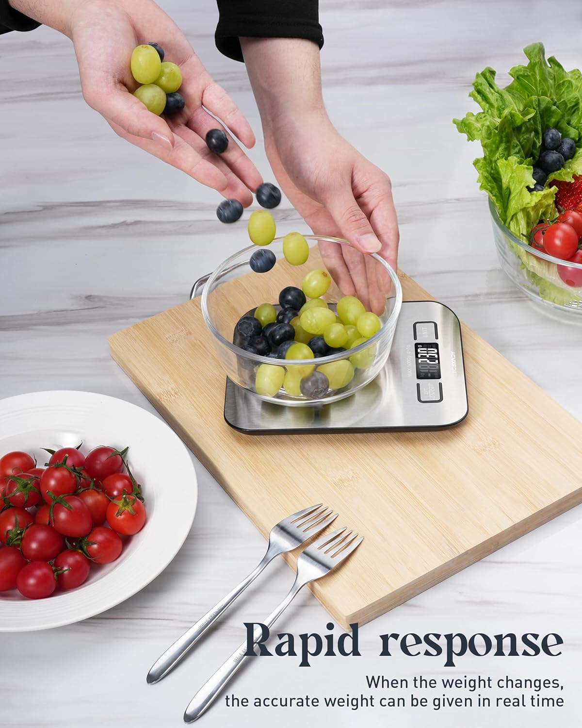 Food Scale, 11lb Digital Kitchen Scale with 6 Units LCD Display and Tare Function,Compact Design for Baking,Healthy Cooking,Meal Prep, 304 Stainless