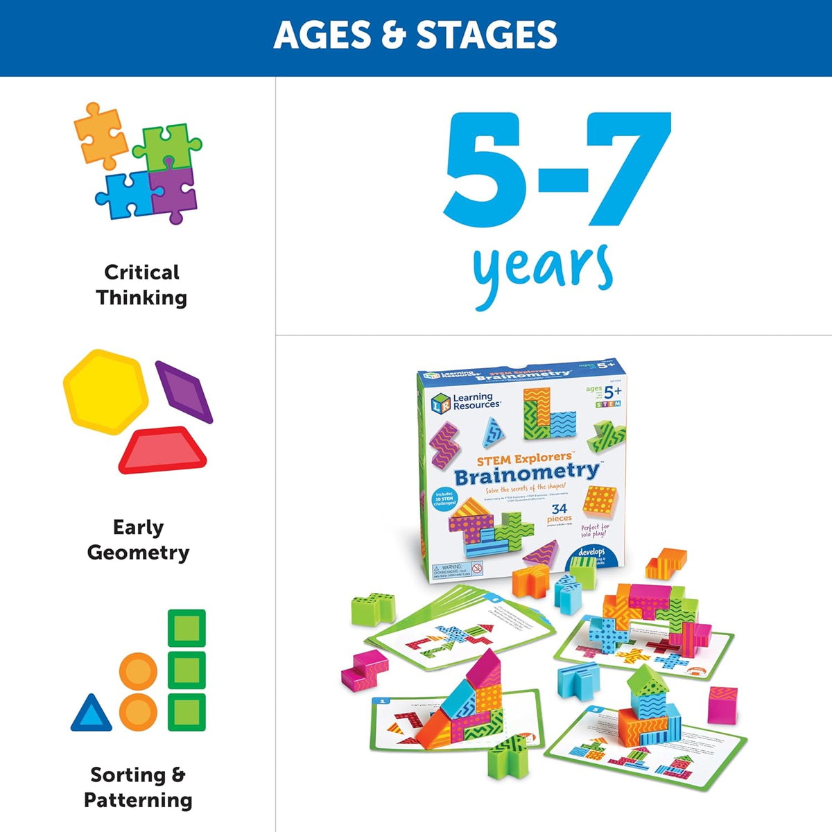 Learning Resources STEM Explorers Brainometry - 3d Puzzle, Brain Games, Brainteaser, Building Logic Toys, Gifts For Boys and Girls, Fine Motor Skills