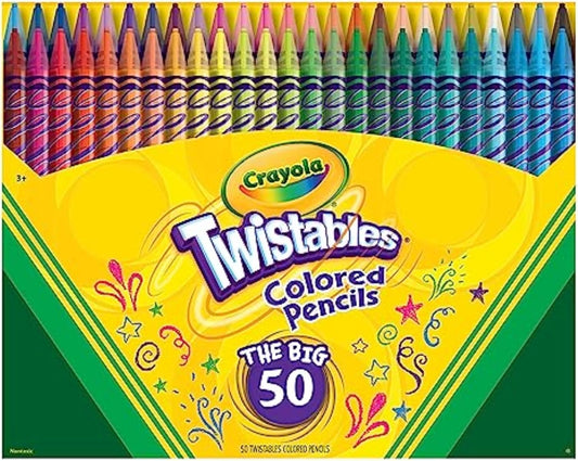 Crayola Twistables Colored Pencil Set (50ct), Stocking Stuffer for Kids & Teens, No Sharpen Colored Pencils For Kids Coloring Books, Drawing