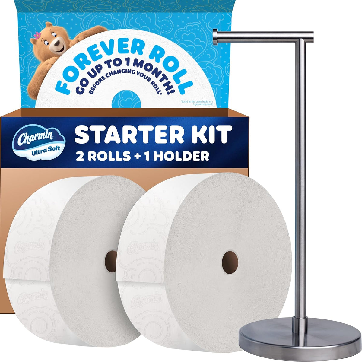 Charmin Toilet Paper Ultra Soft, Forever Roll Starter Kit, 1 Holder, 2 Rolls, 2-ply Bath Tissue