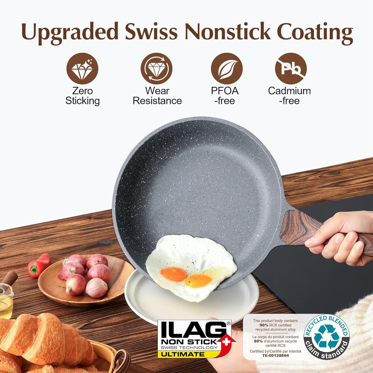 SENSARTE Nonstick Frying Pan Skillet, Swiss Granite Coating Omelette Pan, Healthy Stone Cookware Chef's Pan, PFOA Free (8/9.5/10/11/12.5 Inch)