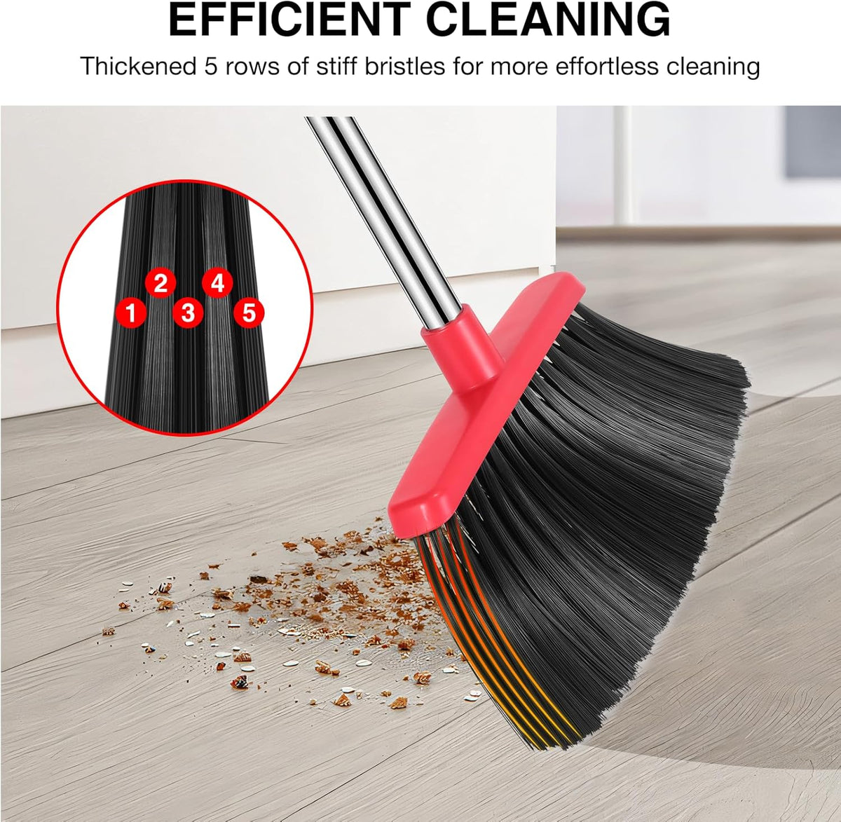 NACENA Broom and Dustpan Set, 52-in Long Adjustable Handle Broom Dustpan Combo with Dustpan Teeth to Automatically Clean Hair Suitable for Home