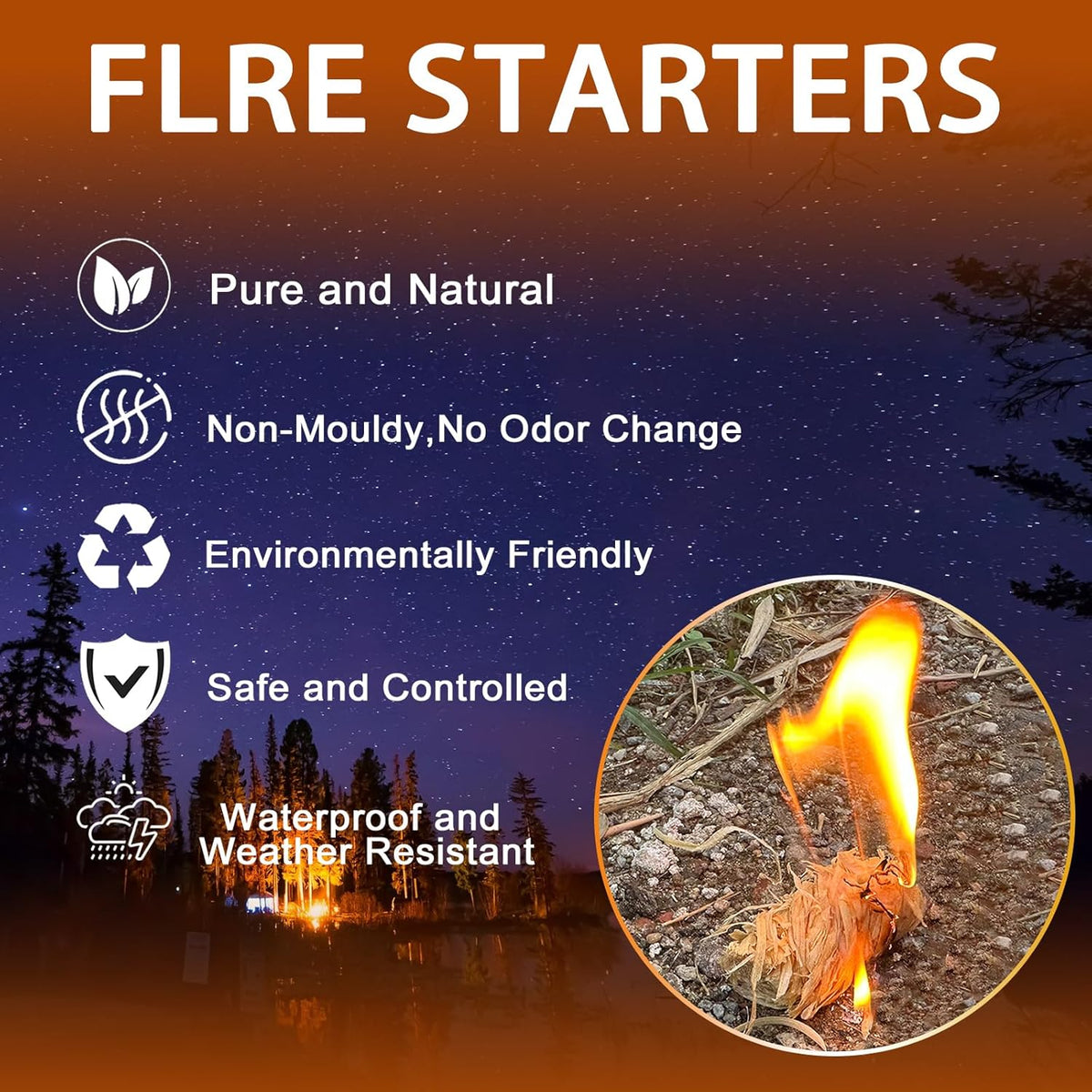 E500 Fire Starter - Natural Fire Starters for Fireplace, Campfires, Chimney, BBQ, Fire Pit & Wood Fireplace - 60 Pack Odorless Pine Firestarter