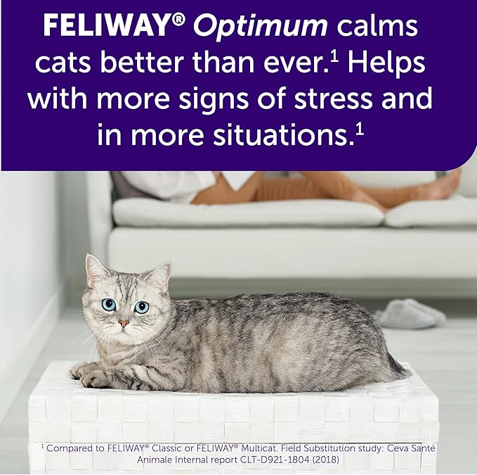 FELIWAY Optimum 30-Day Cat Calming Plug in Pheromone Diffuser Starter Kit, 48ml - Helps Reduce Common Signs of Stress in Cats & Kittens, Enhanced