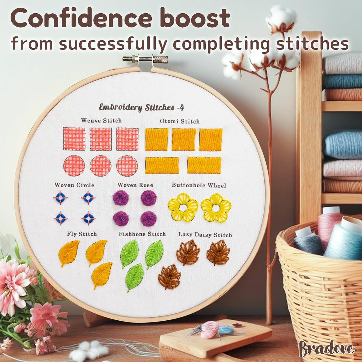 Bradove Classic Embroidery Stitches Practice Kit, Embroidery Kit for Beginners, Beginner Embroidery Kit for Adults, Hand Embroidery Kit for Kids