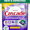 Cascade Platinum Plus Dishwasher Pods, Dishwasher Detergent, Dish Detergent Soap, Lemon, 57 Count