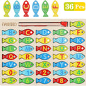 Magnetic Wooden Fishing Game Toy for Toddlers, Alphabet Fish Catching Counting Games Puzzle with Numbers and Letters, Preschool Learning ABC Math
