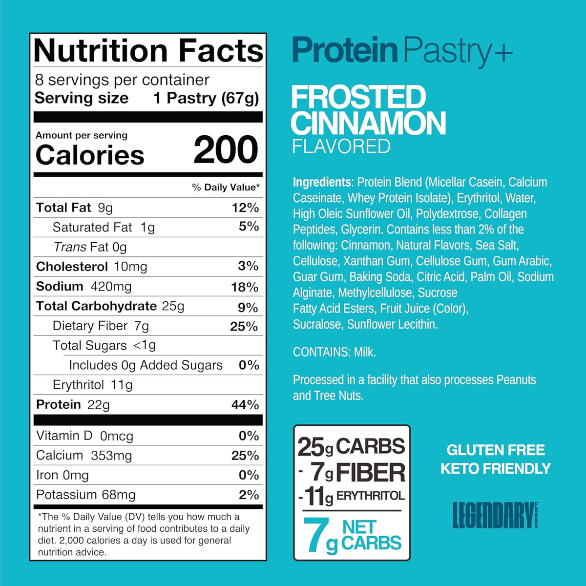 Legendary Foods 22g Protein Pastry 0g Added Sugar, Low Carb, Gluten Conscious, Keto Snack, Ideal for Glucose Management, Includes Whey Protein