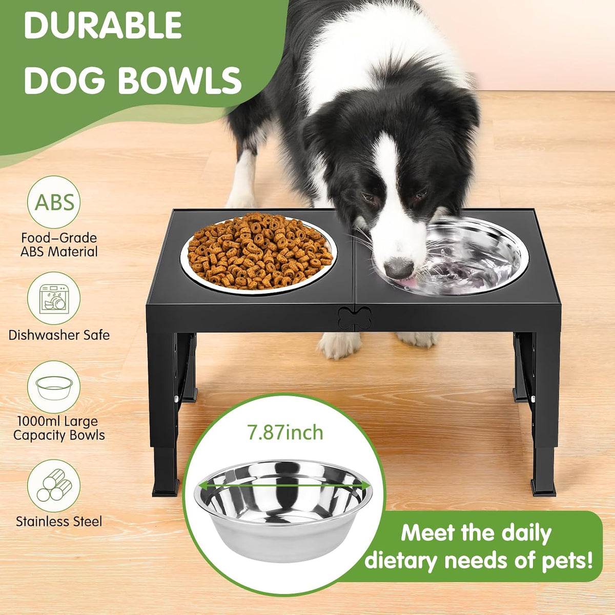 XIAZ Elevated Dog Bowls Large Breed Raised Dogs Bowl Stand Large/Medium Sized Dog 1L Food Water Bowl Stands 5 Heights Adjustable 9/11/12/14in Black