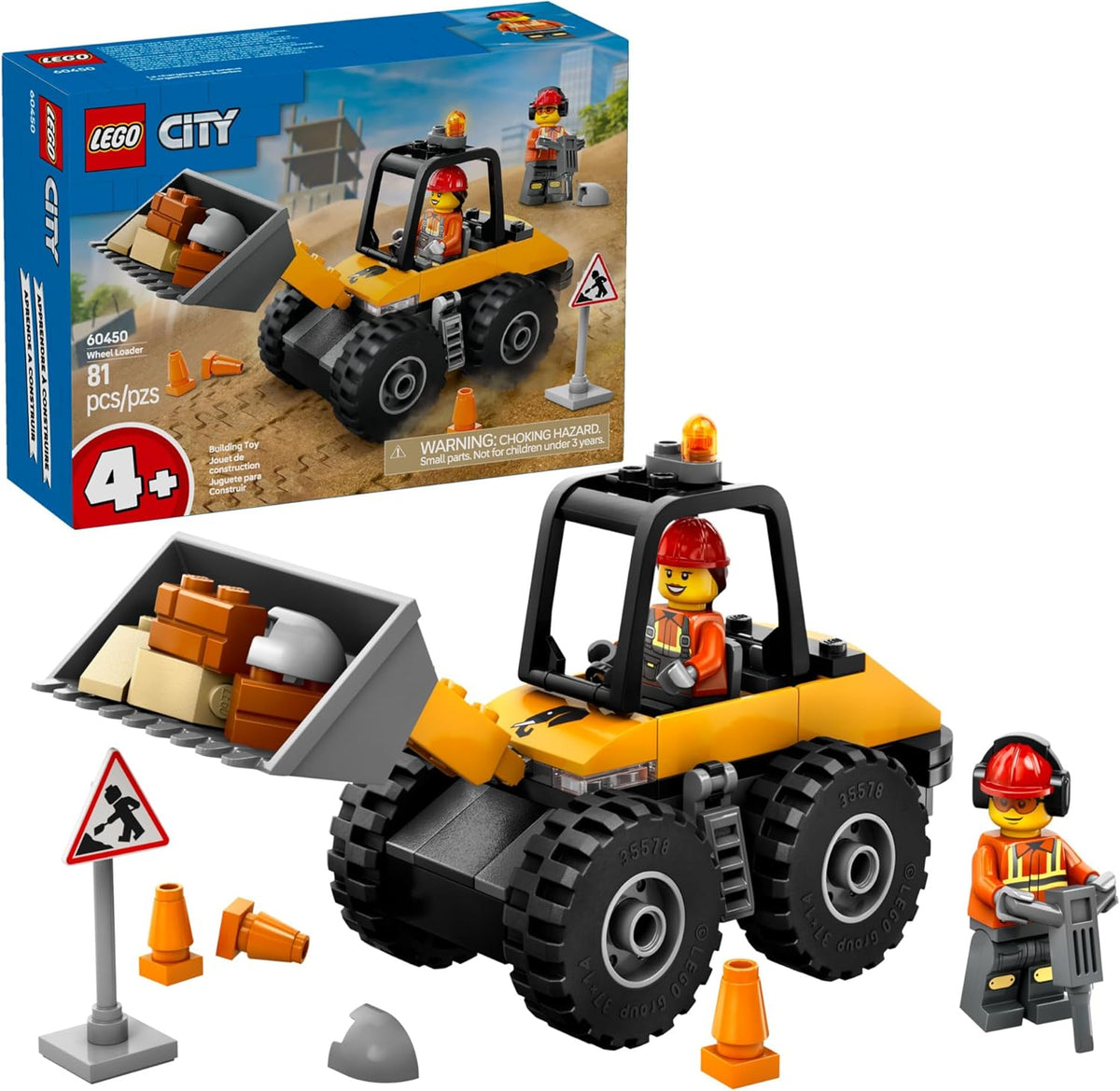 LEGO City Yellow Construction Wheel Loader Building Sensory Toy - Construction Vehicle Toy for Toddlers, Boys and Girls, Ages 4+ - Educational