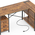 Huuger L Shaped Office Desk with Power Outlets, 47 Inch Computer Desk with 3 Drawers, Shelves, for Gaming, Corner Work, Home Office, Study, Rustic