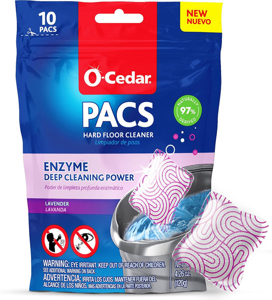 O-Cedar PACS Hard Floor Cleaner, Lavender Scent 10 Count (1-Pack) | Made with Naturally-Derived Ingredients | Safe to Use on All Hard Floors