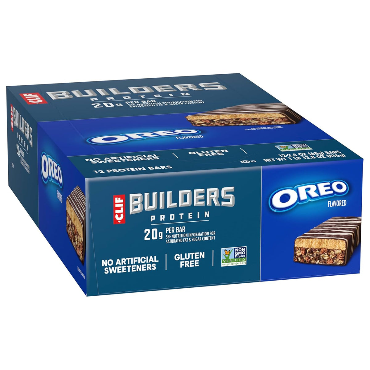 CLIF BUILDERS Protein Bars - OREO-Flavored - 20g Plant Based Protein - Gluten Free - Non-GMO - Low Glycemic - No Artificial Sweeteners - 2.4 oz. (12