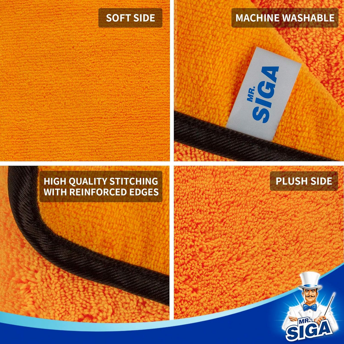 MR.SIGA Professional Premium Microfiber Towels for Cars, Dual-Sided Car Washing and Detailing Towels, Gold, 15.7 x 23.6 inch, 6 Pack