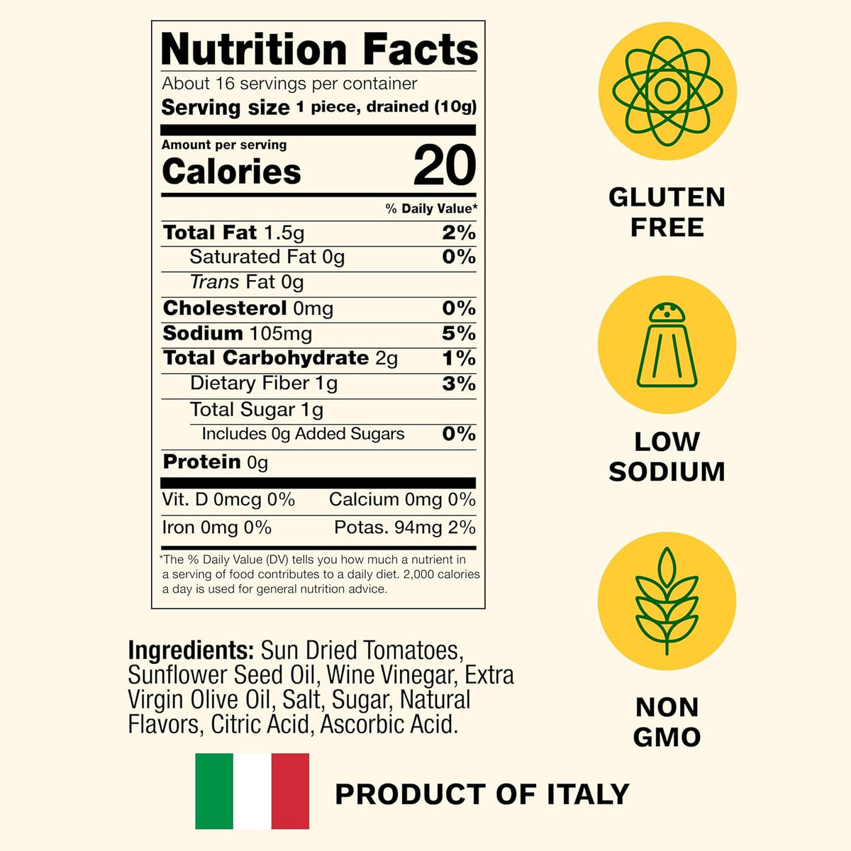 Cento Chefs Sun Dried Tomatoes in Oil & Spices for Pasta, Salad & Antipasto - Grown and Processed in Italy - Gluten-Free, Non-GMO, Low Sodium Italian