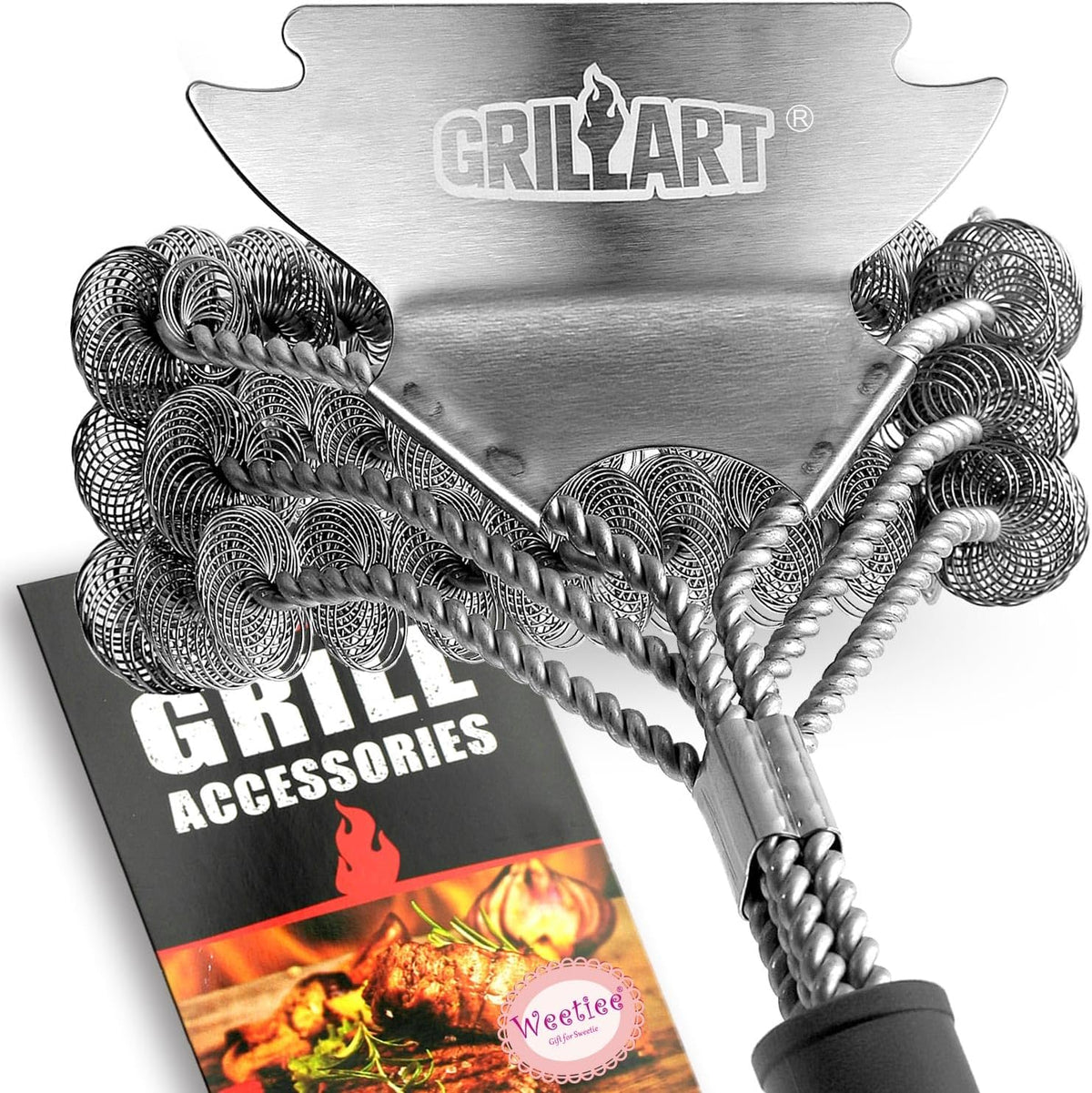 Grill Brush and Scraper Bristle Free – Safe BBQ Brush for Grill – 18'' Stainless Grill Grate Cleaner - Safe Grill Accessories for Porcelain/Weber
