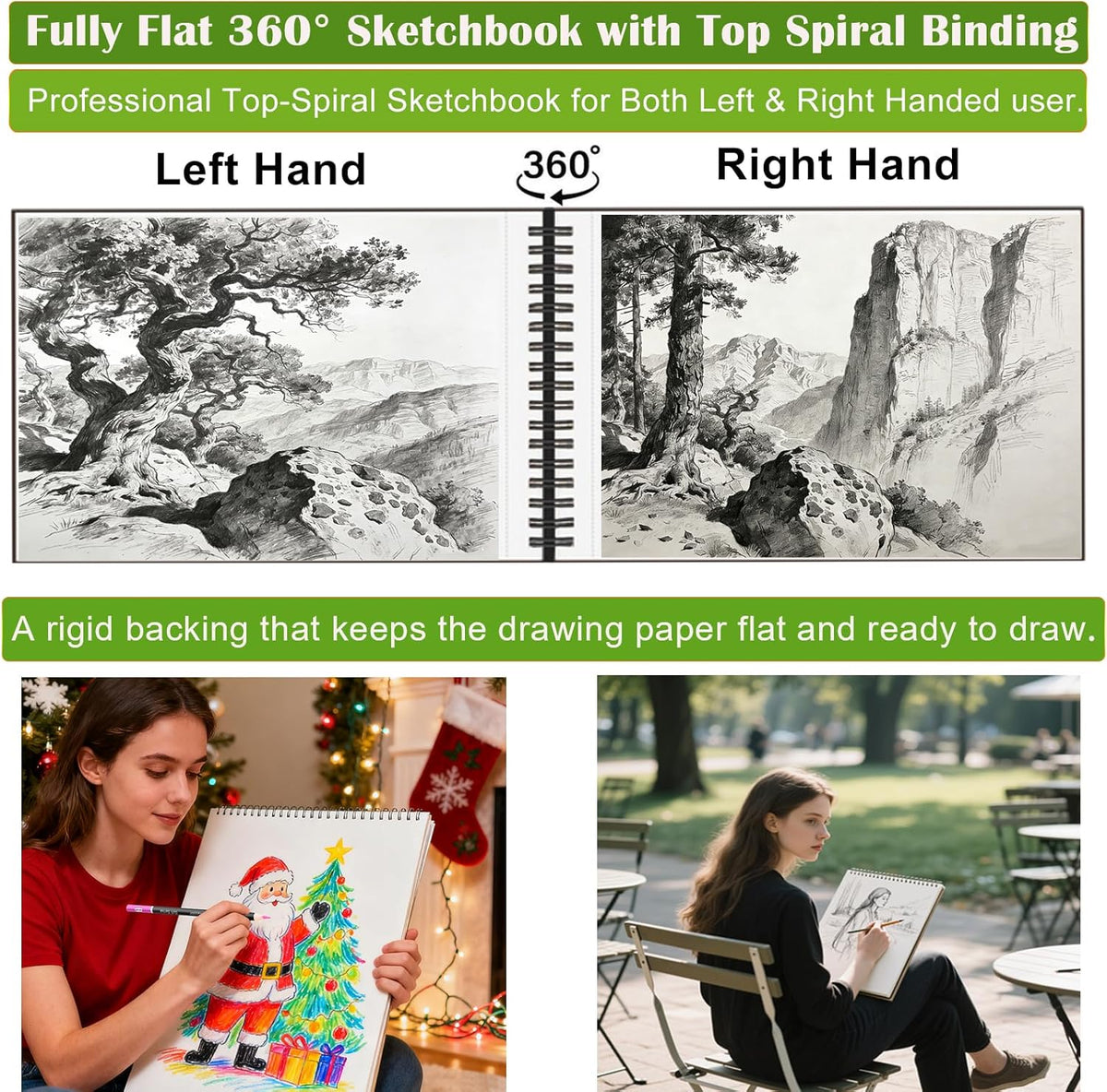 Soucolor Sketch Book, Spiral Bound Acid-Free Sketchbook with 68lb/100gsm for Paper Painting, Drawing, Writing, Artist Sketching Pad for Kids, Adults