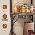 Kitchen Bakers Rack with Power Outlet, Small Coffee Bar Cart 4 Tiers, Microwave Stand Station with 8 S Hooks, Adjustable Shelf, Freestanding Kitchen
