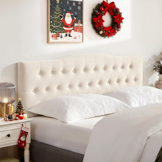 Tufted Upholstered Headboard Queen Size, Sturdy and Durable Solid Wood Bed headboard, Fabric Headboard Adjustable Height from 37” to 51”, Modern