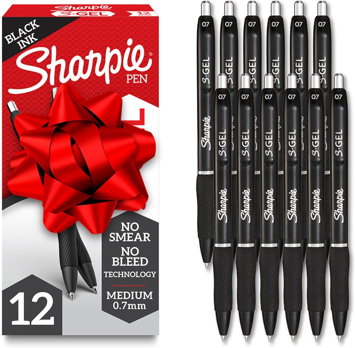 Sharpie S-Gel Gel Pens, Black Barrel, Medium Point (0.7mm), Black Gel Ink Pens, 12 Count - Home, Office, School, Journaling, Writing, Note-Taking