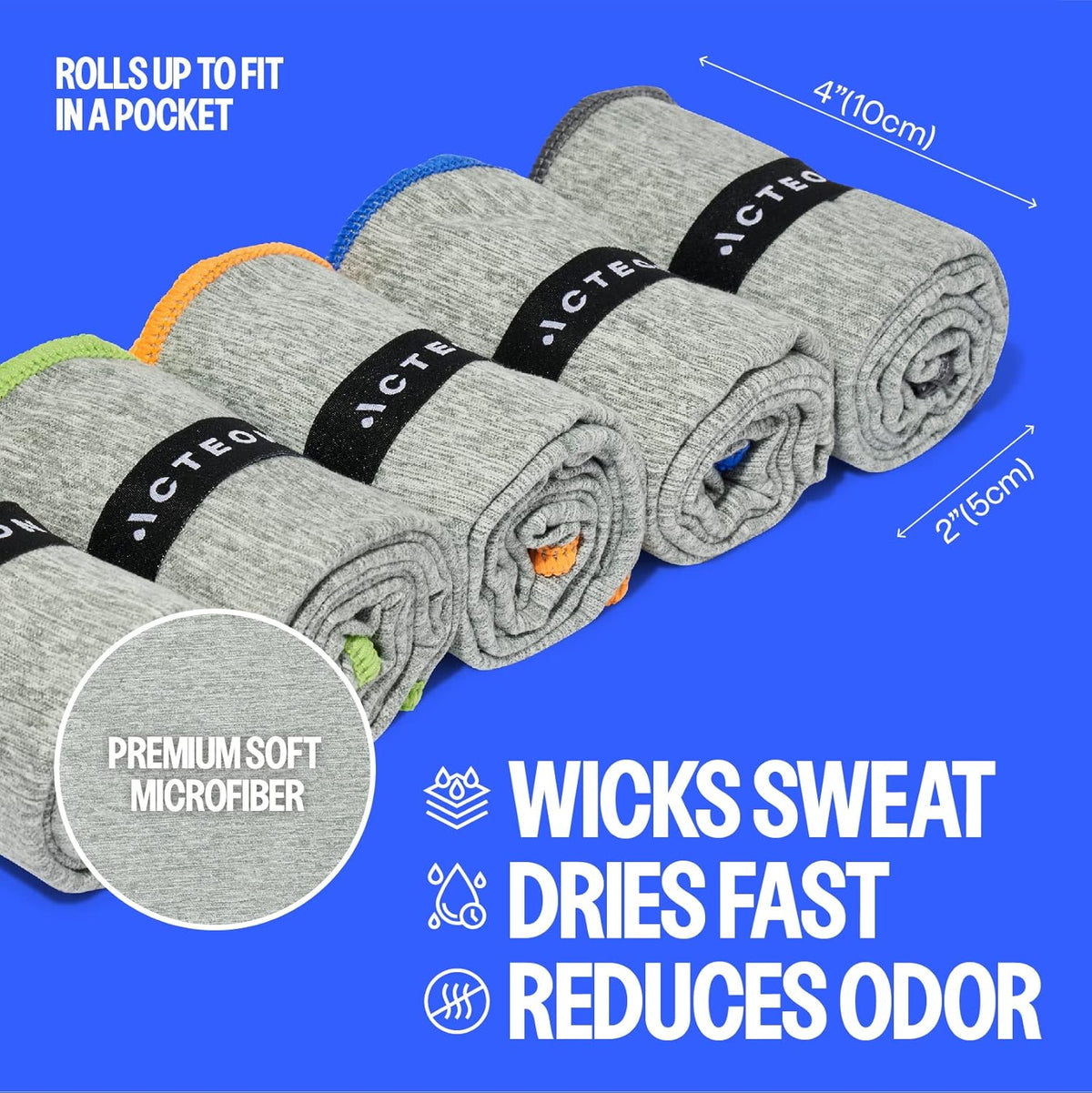Acteon Microfiber Gym Towels 5 Pack, Quick Dry Silver ION Odor-Free Sweat Towel, Super Absorbent Fast Drying for Men & Women, Workout, Yoga, Running